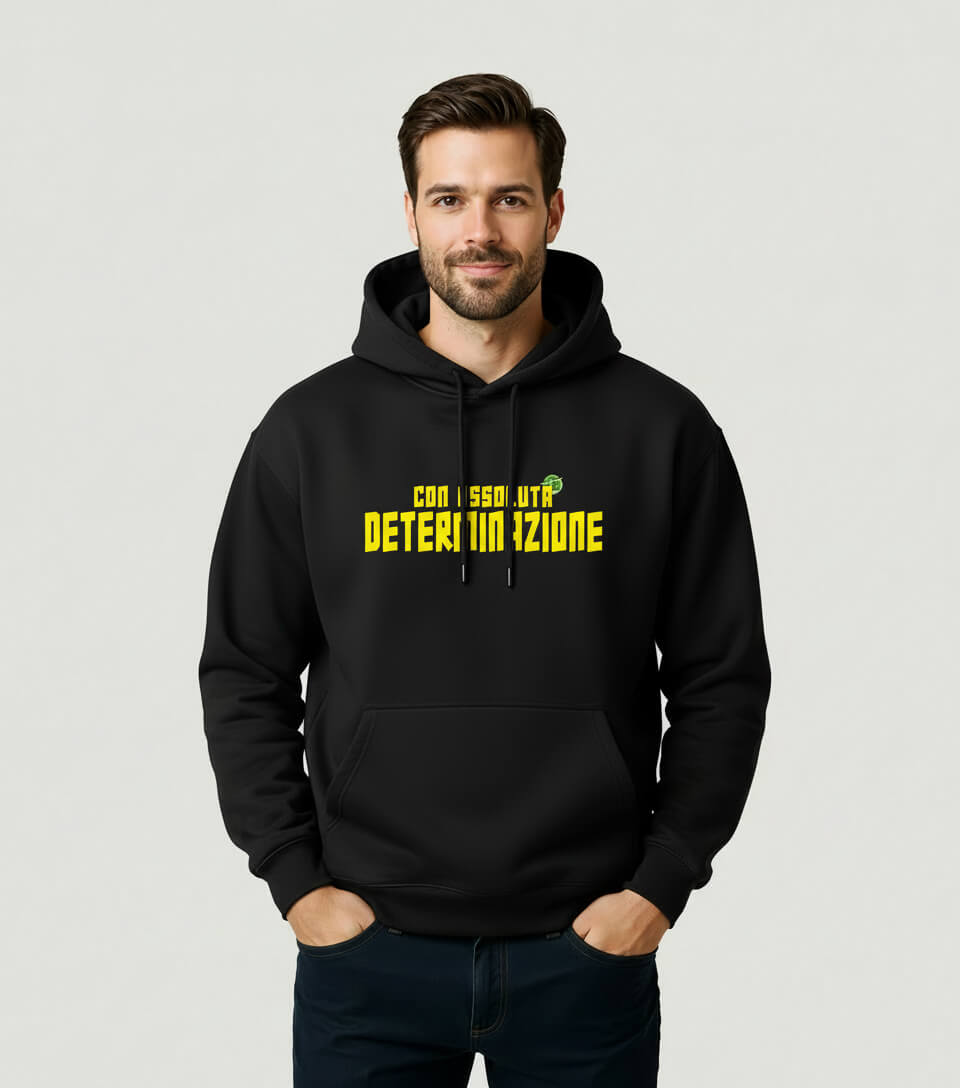 FELPA CAPPUCCIO DETERMINAZIONE NERA LA ZANZARA